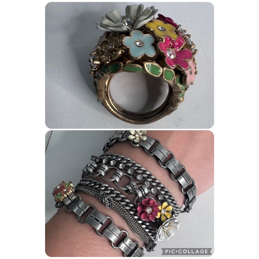 Vintage  Y2K Juicy Couture Flower Ring & Matching Statement Bracelet Whimsical